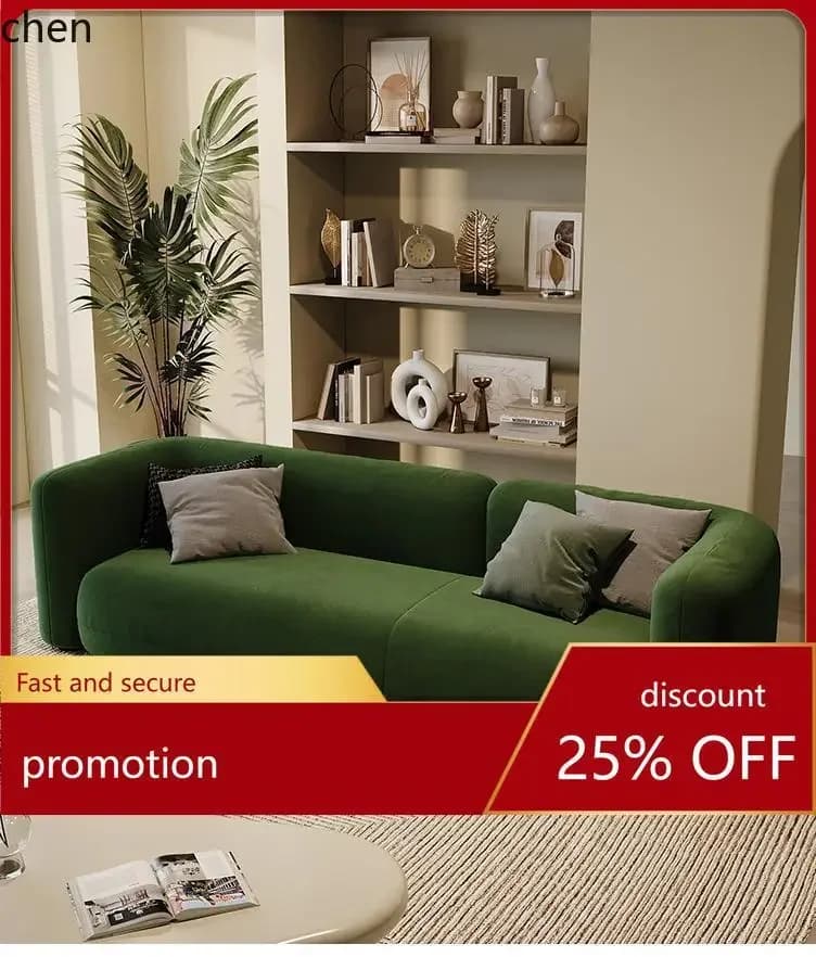 HT Beauty Salon Clothing Store Apartment Homestay Living Room Dark Green Fabric Sofa Modern Simple Straight Row Sofa