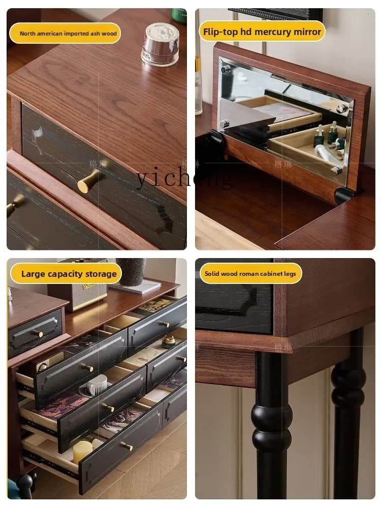 v9.9- retro solid wood dressing table cabinet integrated bedroom storage cabinet storage cabinet