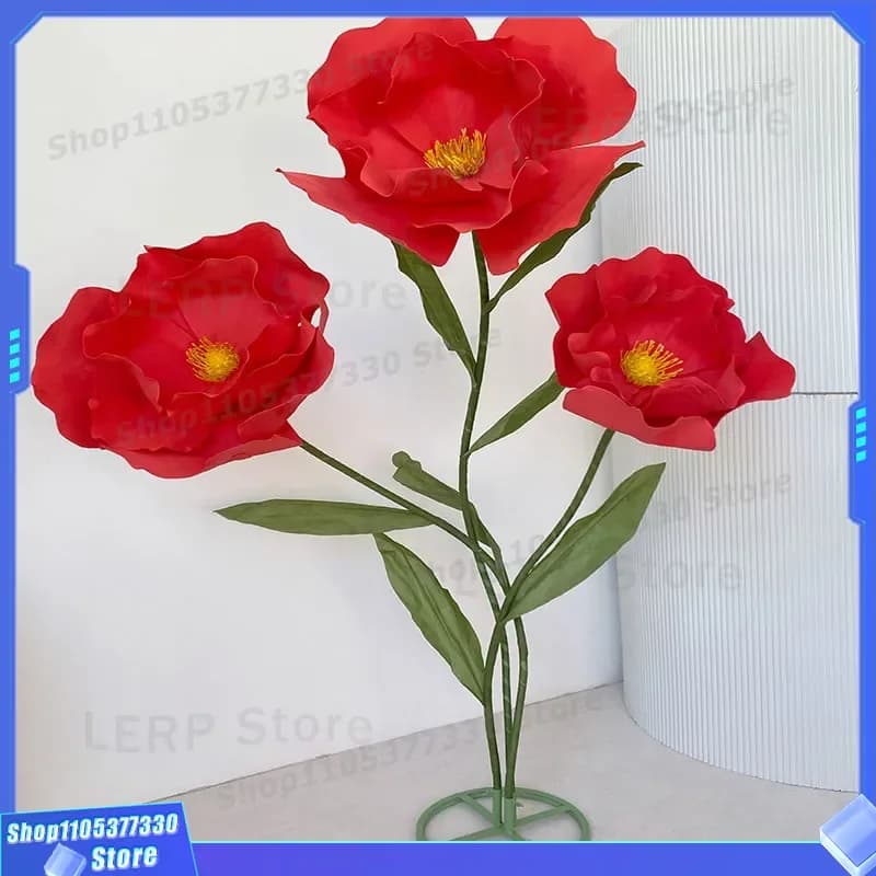 Handmade Poppy EVA Simulation Flower Wedding Arrangement Props Beautiful Chen Ornament Decorative Flower for Mall Window