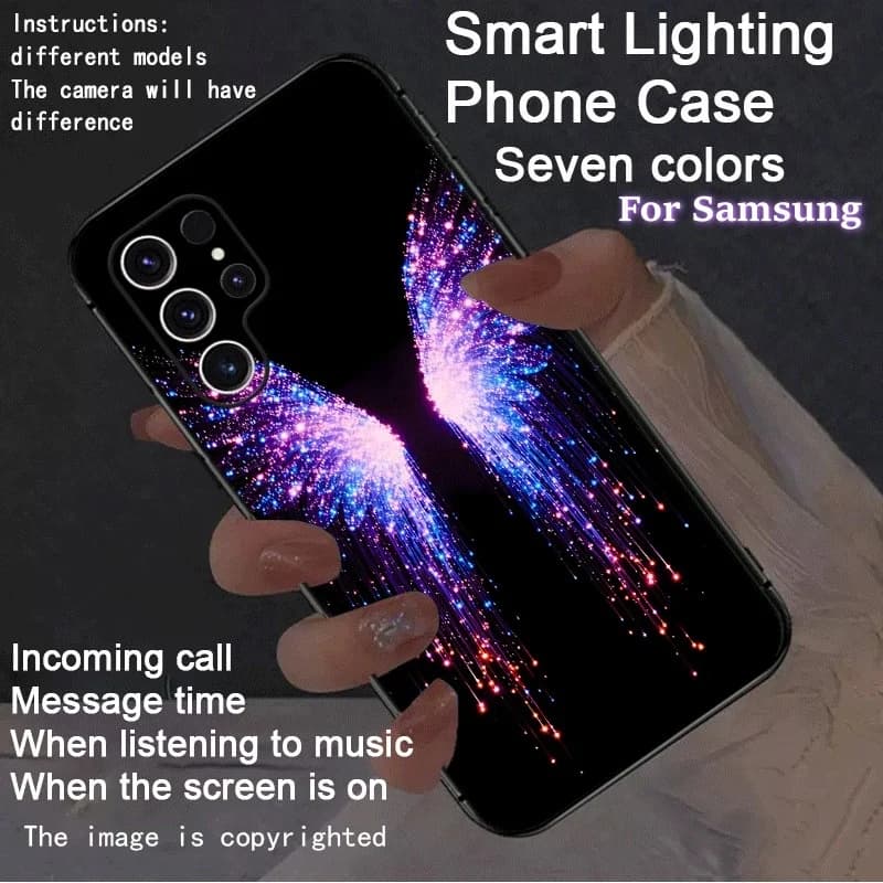 Butterfly Wing Luminous Back Covers For Samsung S26 Ultra S25 S24 S23 FE S22 S21 A17 A16 A56 A26 Color Gradient Angel LED Cover