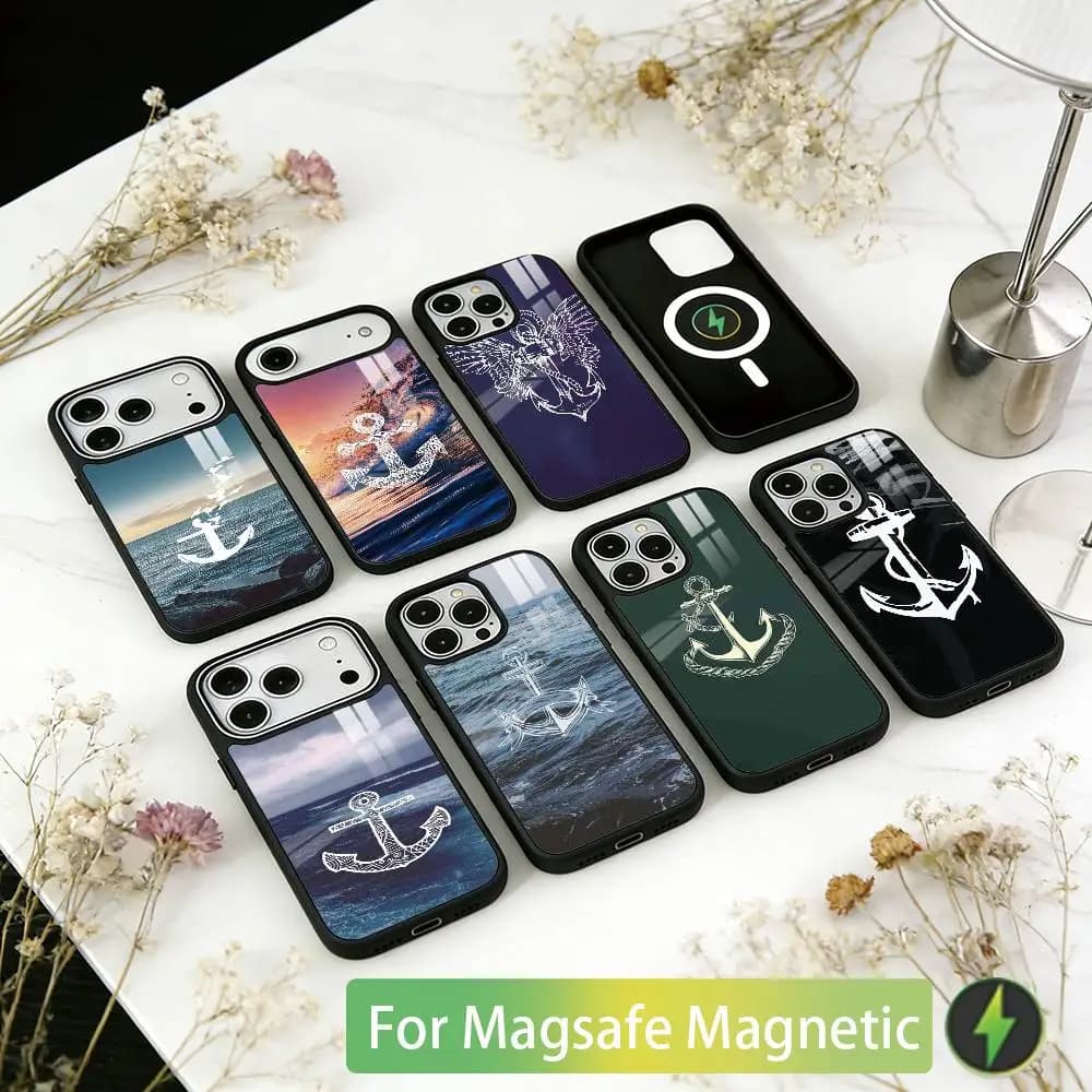 Painting Art Anchor Phone Case For iPhone17,16,15,14,13,12,11 Plus,Pro Magnetic with Magsafe Wireless Charging