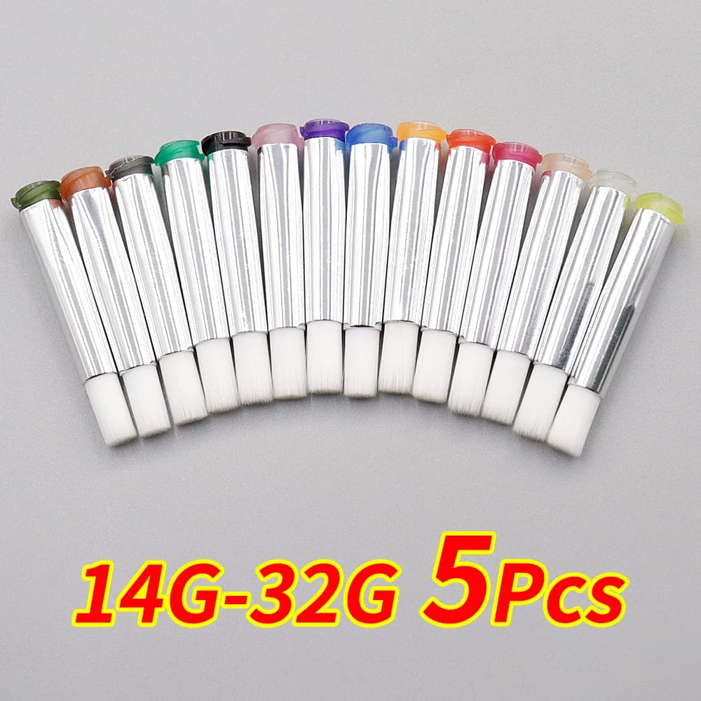 5pcs 5mm Round Mouth Soft Brush Needle Dispensing Injection Needle Glue Coating Needle for Precision Dispensing Machine