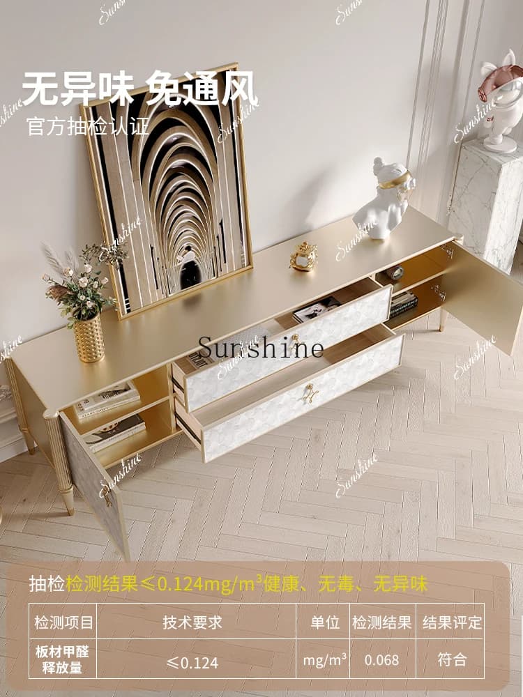 All solid wood shell TV cabinet floor-to-ceiling integrated living room home high-end light luxury simple drawer  FT