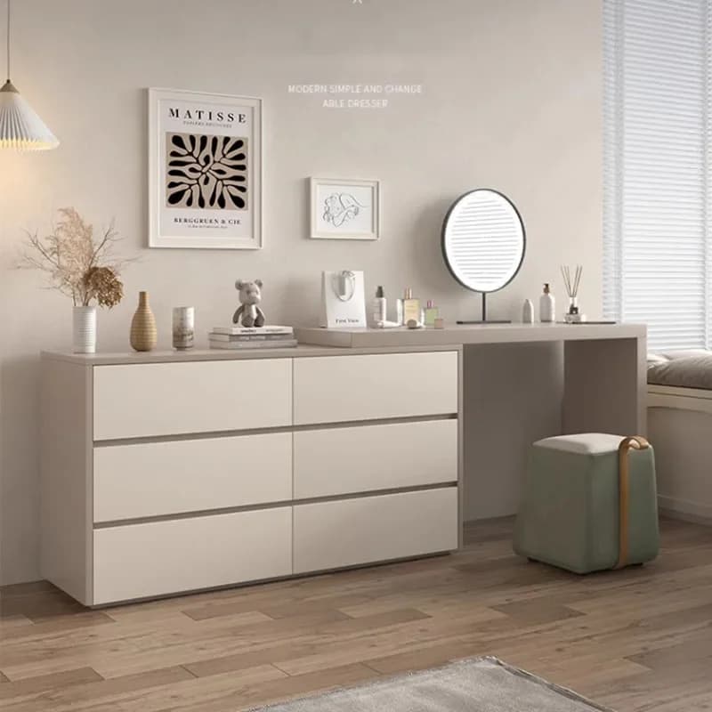 Nordic Drawers Dresser Table Modern Minimal Girl Round Mirror Dressing Table Organizer Luxury Coiffeuse De Chambre Funiture