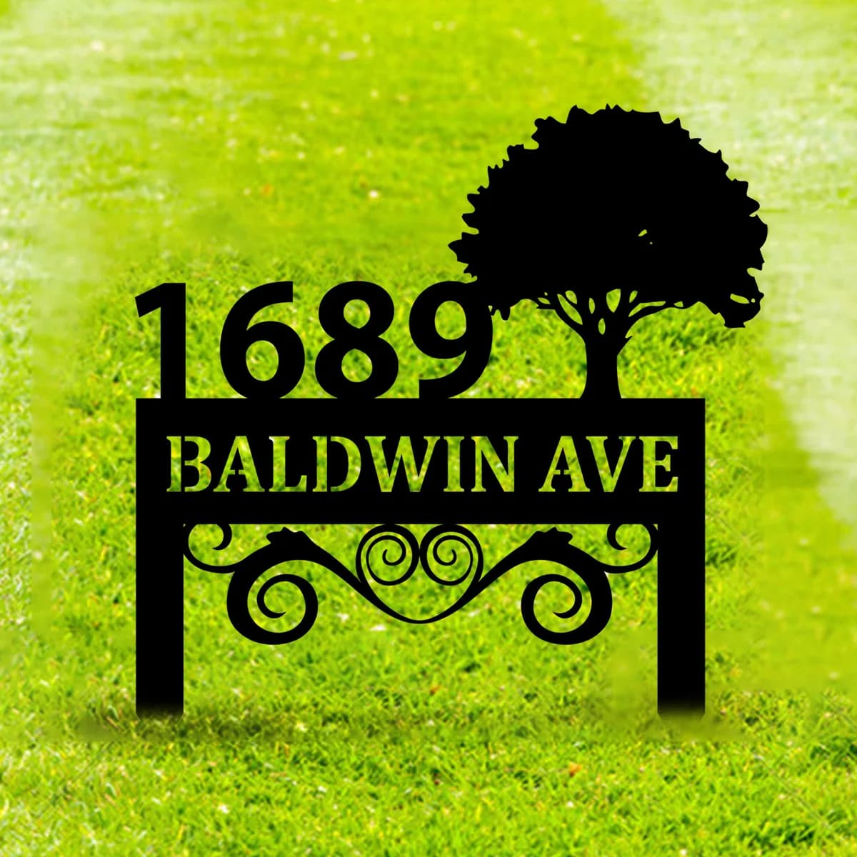 Custom Address Metal Sign,Address Sign with tree,Front Porch Decor,Lawn Mounted Metal Address Plaque,Personalized Garden House