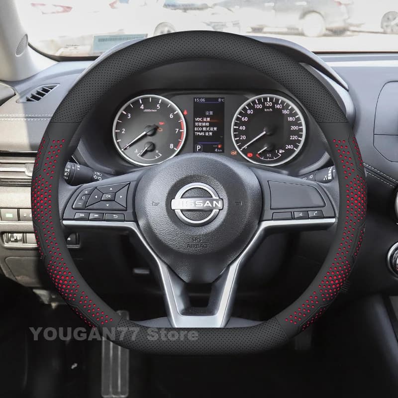 Leather Car Steering Wheel Cover For Nissan Versa 2009-2023 2024 2025 Anti-Slip Auto interior Nissan Versa Accessories 2025