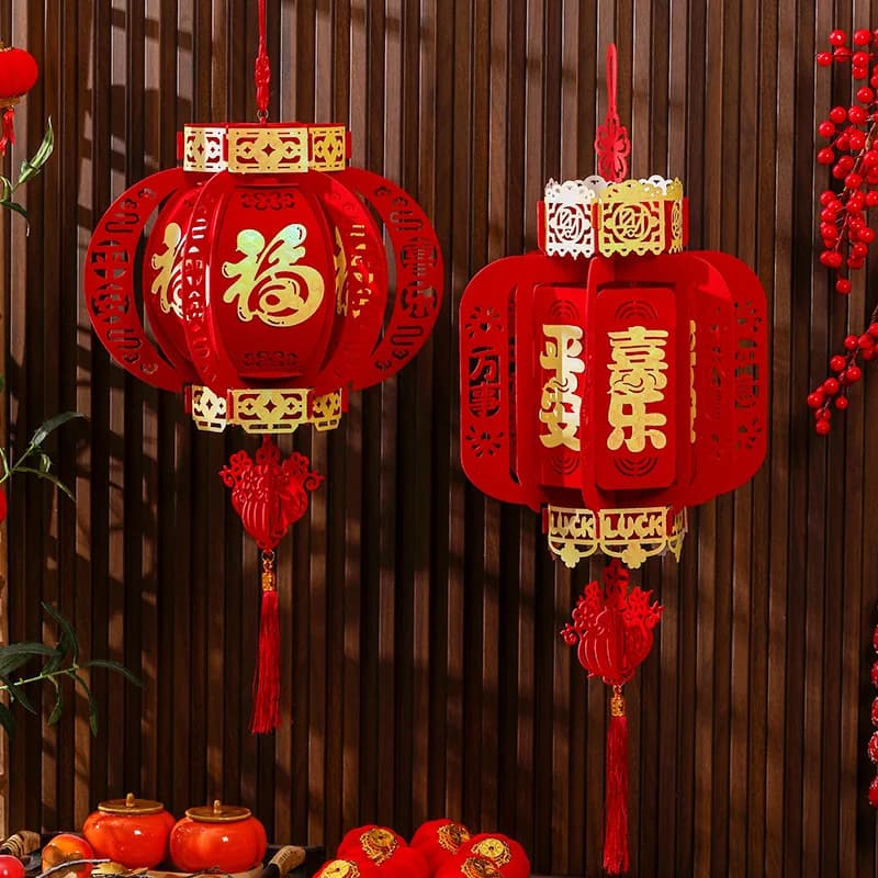 2 pcs Red Blessing Lantern Velvet Chinese New Year Spring Festival Decoration Outdoor Indoor Scene Layout Balcony