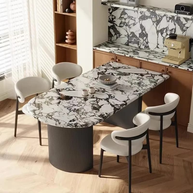 LTT marble dining table oval peninsula dining table antique retro dining table and chair combination