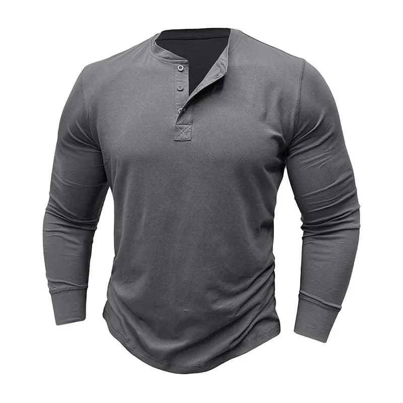Men Long Sleeved T-shirt Cotton Slim Fit Bottoming Shirt Fitness Tops Tees Button Neck Casual Cozy T shirt