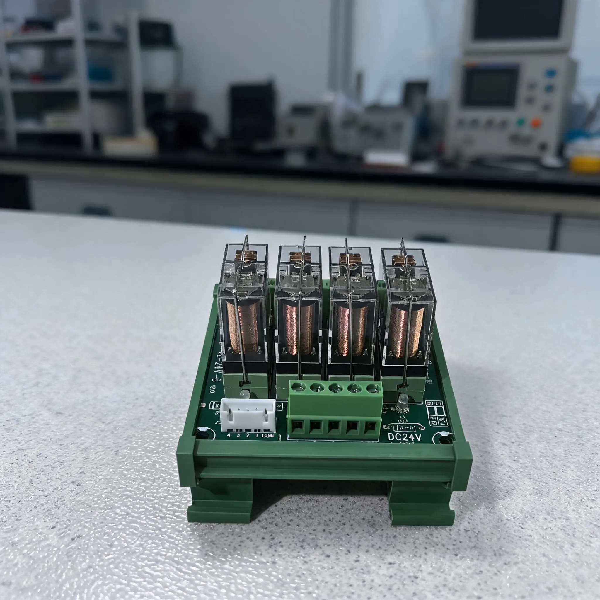 DC24V 4-Channel Relay for Control Systems Featuring 16A Contact Rating Dual Polarity LED Status Indication and DIN Rail Fit