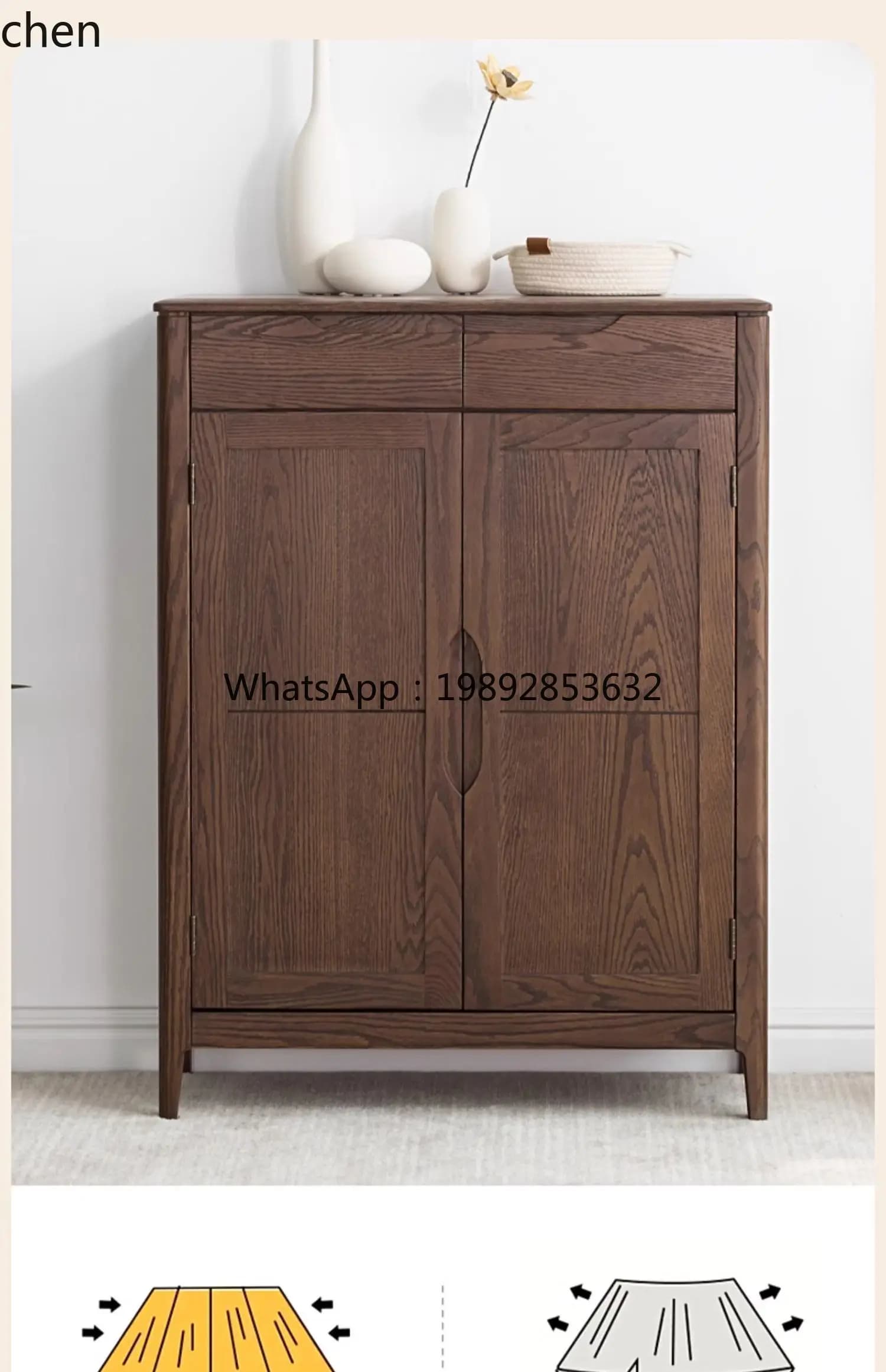 pure solid wood red oak shoe cabinet entrance cabinet log furniture