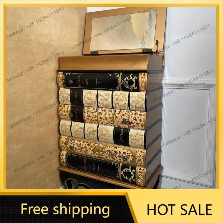 LD European retro light luxury wood color flip book cabinet three bucket multi-functional cabinet