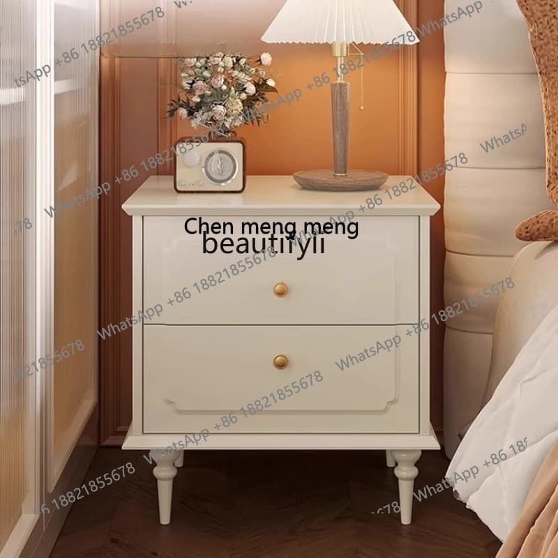 X French Retro Bedroom Bedside Cream Style Bedside Storage Cabinet American White Bedside Storage Cabinet