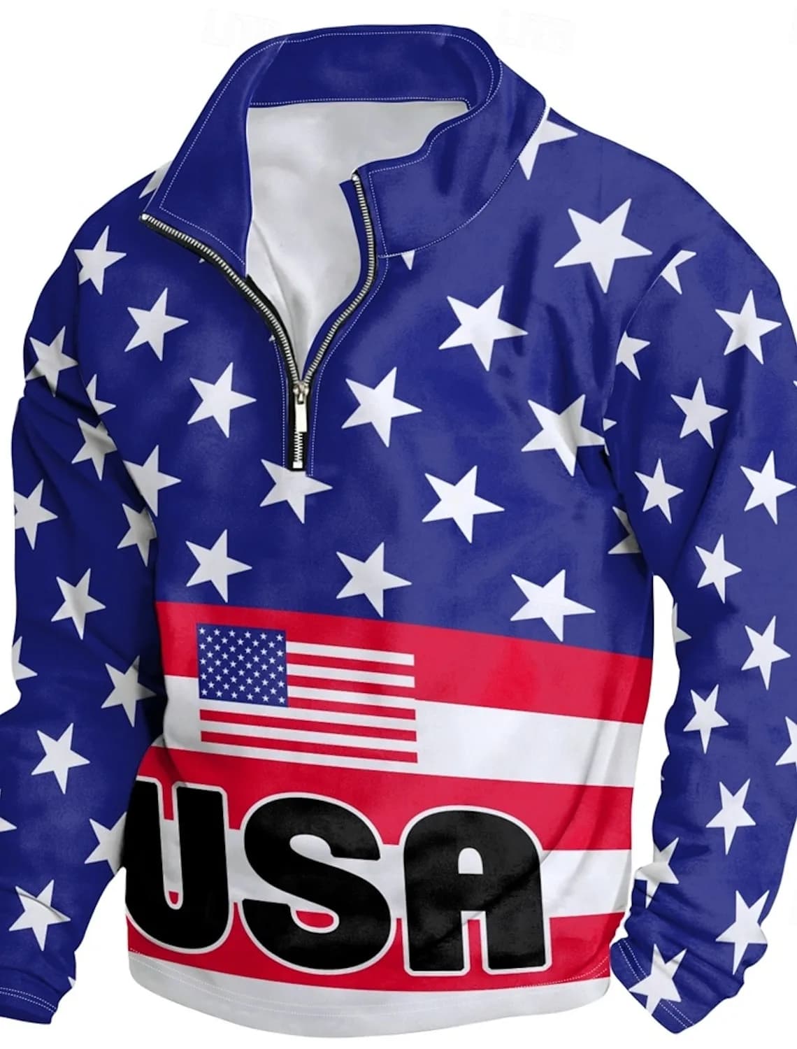 Men's 3D Print Simple Design Zipper Sweatshirts Fashion Cool USA Flag Pattern Long Sleeve Clothes Loose Casual Half Zip Pullover
