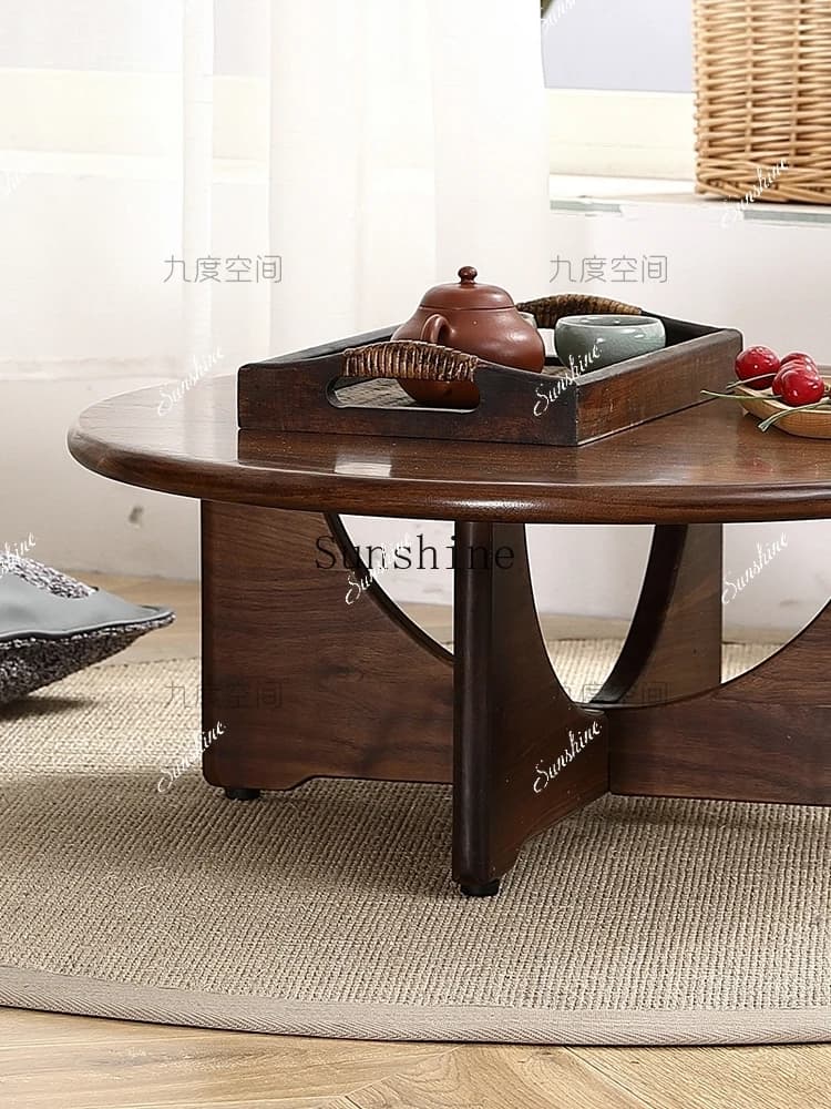 Minimalist round small apartment coffee table living room North American black walnut round kang table  FT