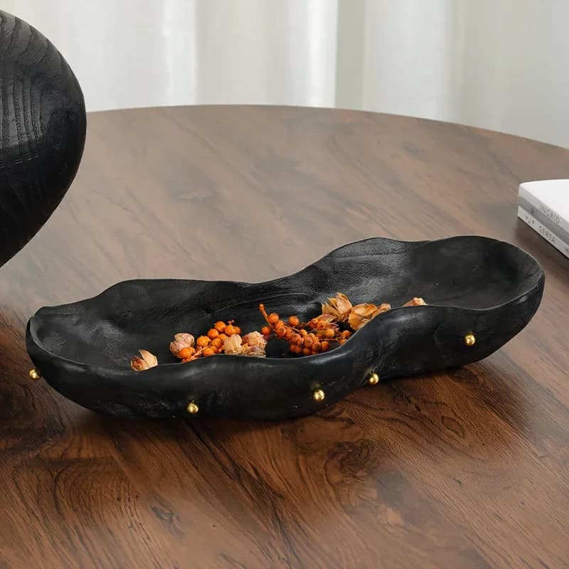 Resin Handicrafts Black Irregular Fruit Plate Desktop Storage Container Resin Tray Golden Pearl Pallet Home Decoration
