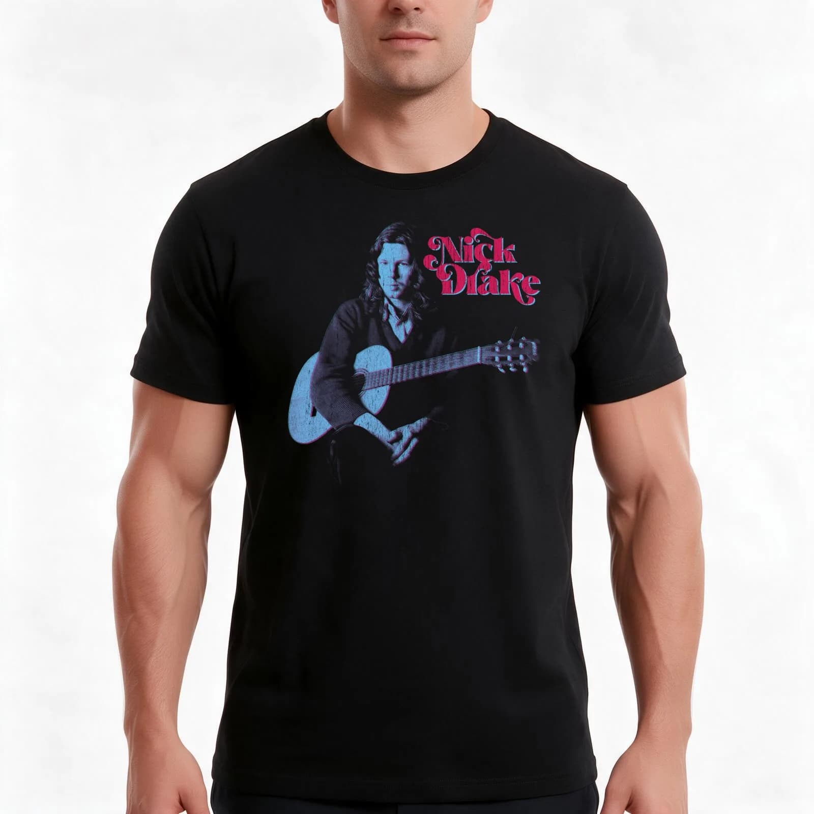 Nick Drake T-Shirt, Summer Casual Cotton Tee, Oversized Streetwear Tops, Vintage Graphic Print, Loose Fit Short Sleeve