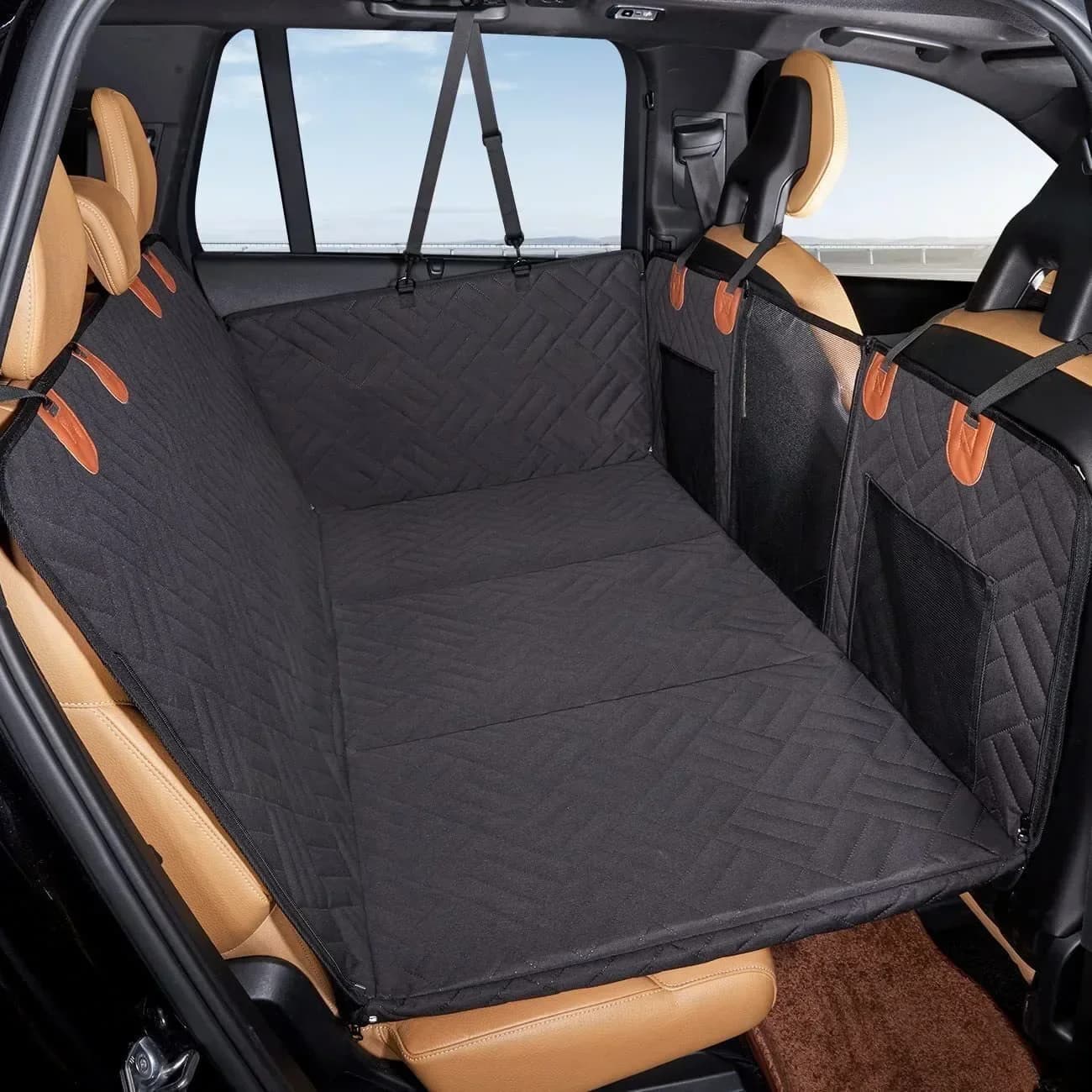 Mesh Window and Storage Pockets Backseat Extender for Dogs Dog Backseat Cover for Cars
