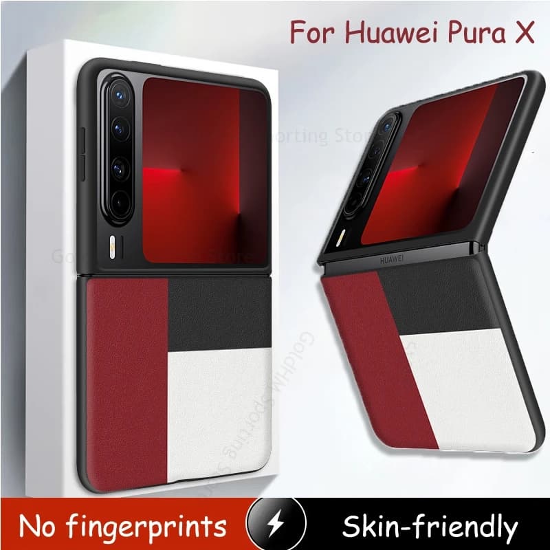 For Huawei Pura X Leather Splice Shockproof Phone Case PuraX VDE-AL00 Spliced Plaid Phone Protection Cover For HUAWEI Pura X 5G