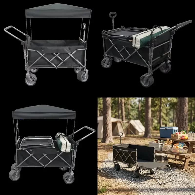 Portable Foldable Four-Wheel Stroller Wagon Cart with Storage for Outdoor Camping Picnic Shopping & Fishing