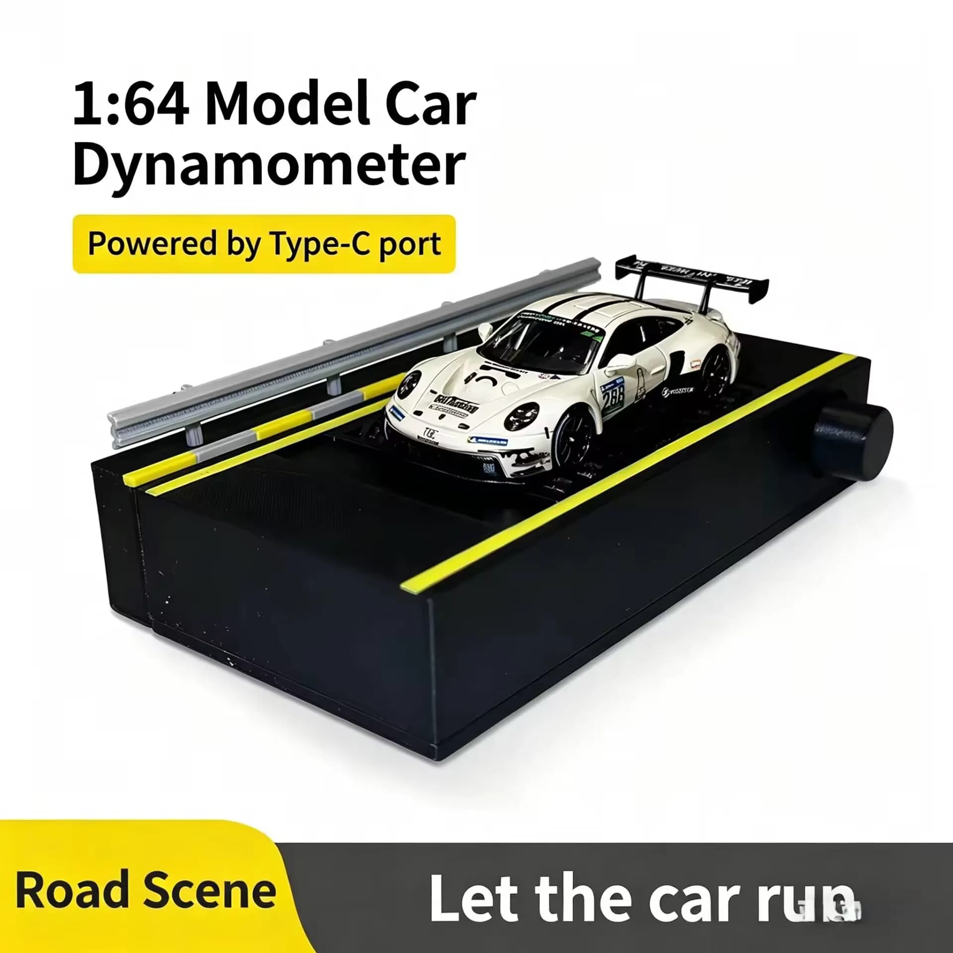 1/64 Scale Car Models Dynamometer Model with Type-C Interface Adjustable Speed Wheelbase Desktop Race Track Accessory