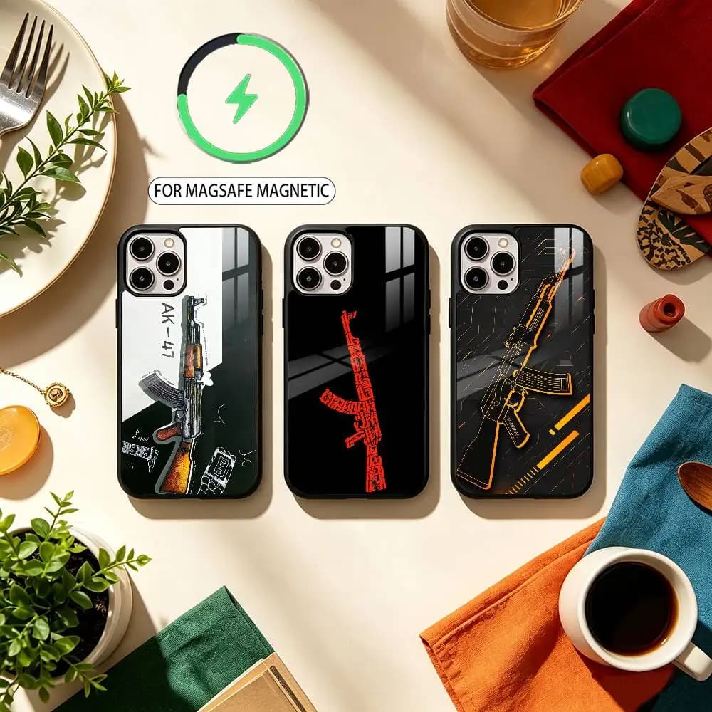 AK47 Handgun Gun BUllets  Magnetic For Magsafe Wireless Charging Phone Case For iPhone17,16,15,14,13,12,11 Plus,Pro Max