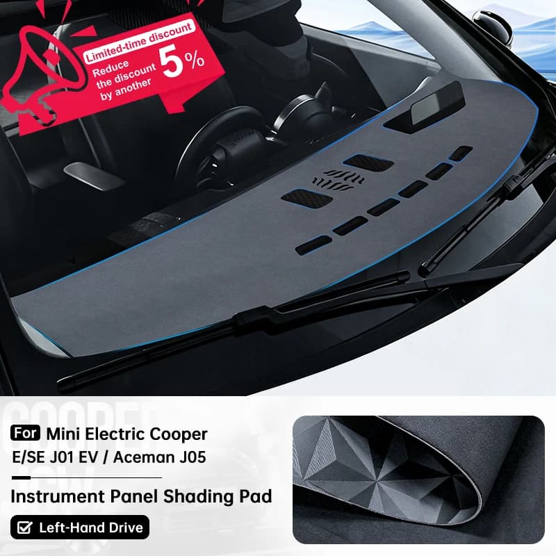 Car Center Dashboard Protective Pad For Mini Cooper E/SE J01 J05 EV with HUD Suede Fabric Anti-Sun UV Non-Slip Pad Accessories