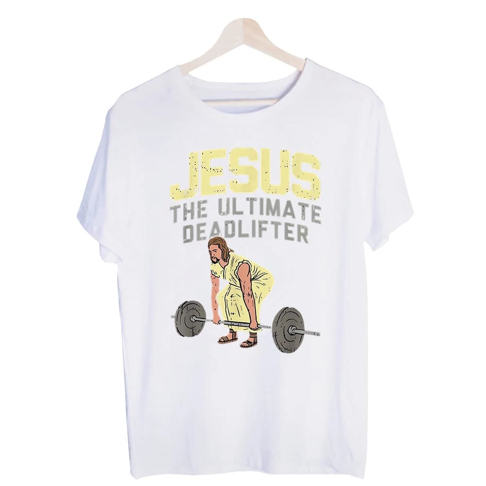 Men's Religious Figure Weightlifting Graphic Tee, Short Sleeve Crew Neck T-Shirt for Casual Gym and Daily Wear