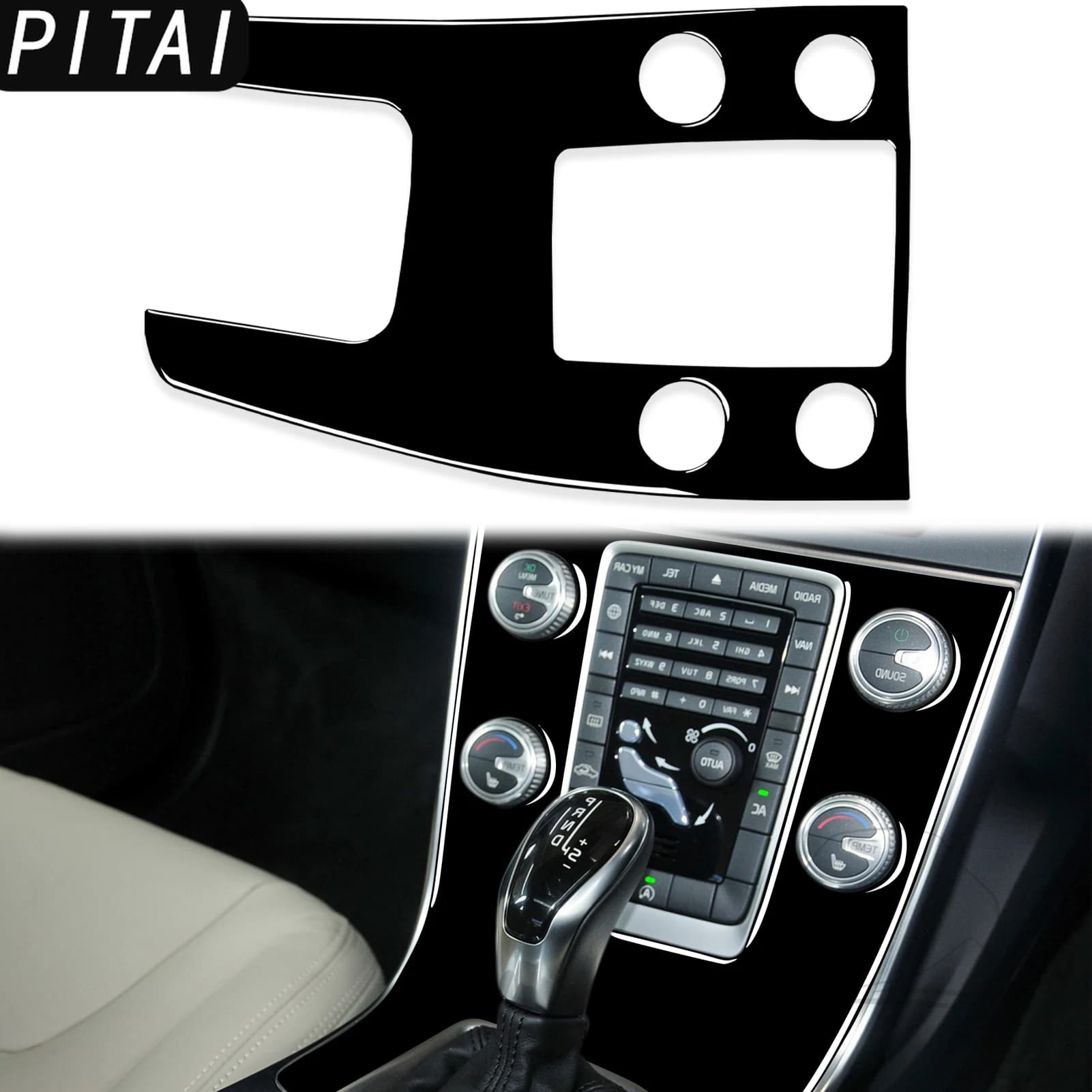 For Volvo V60  2010-2017 S60 2010-2018 Piano Black Center Console Gear Shift Panel Trim Strips Car Interior Accessories Sticker