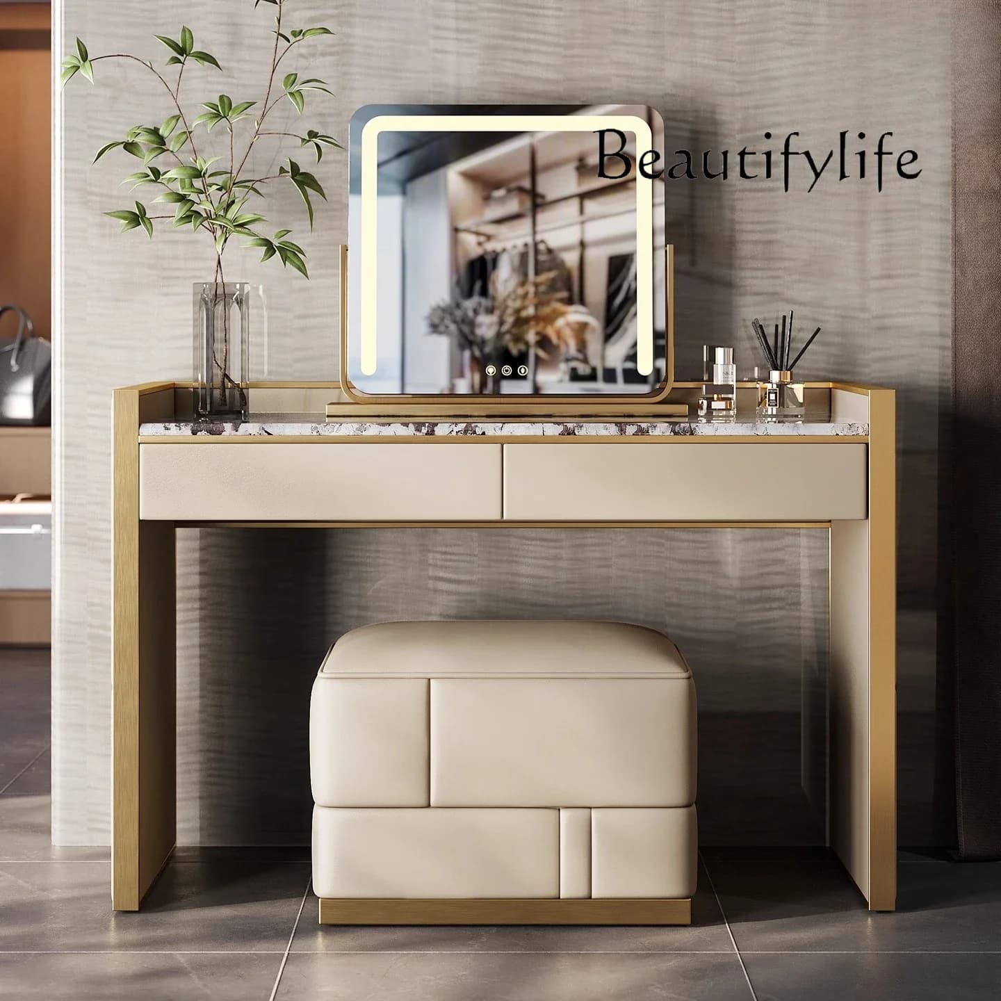 BJ Light Luxury Makeup Table Villa Large Flat Mansion Designer Custom High-end Solid Wood Marble