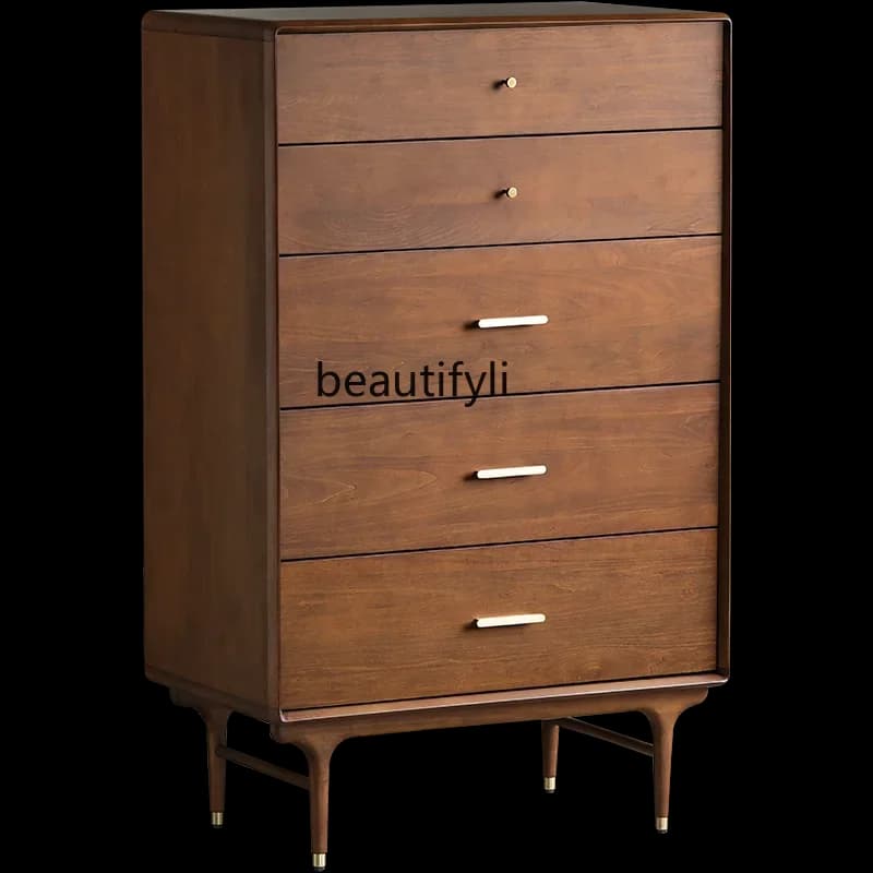 Nordic Modern Minimalist Retro Style Solid Wood 5-Drawer Cabinet/Underwear Wardrobe Walnut Colors furniture  living room