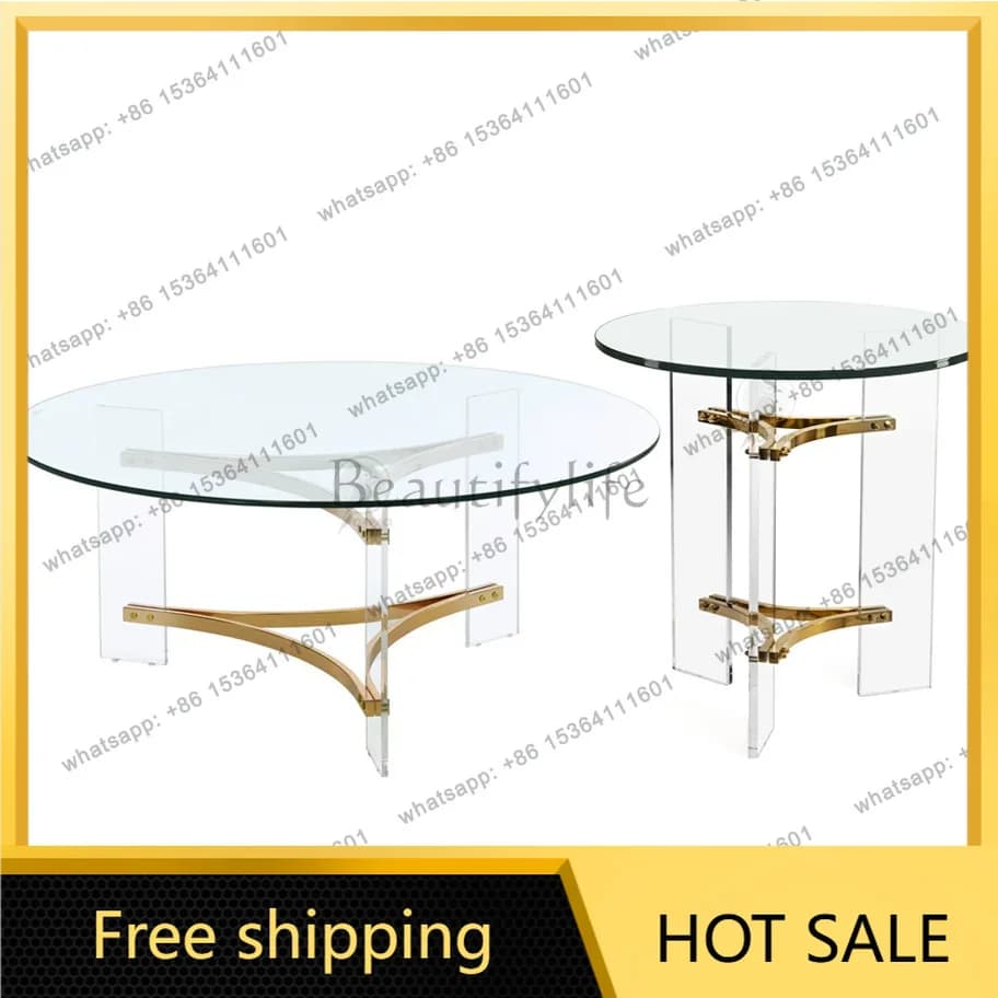 LS Light Luxury High-End Tempered Glass Home New Modern Simple Round Combo
