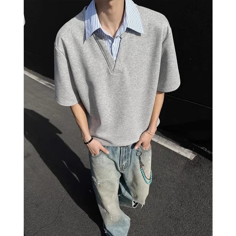 Men's shirt, summer new fashionable outdoor casual comfortable shirt collar short sleeved T-shirt loose cool half sleeved