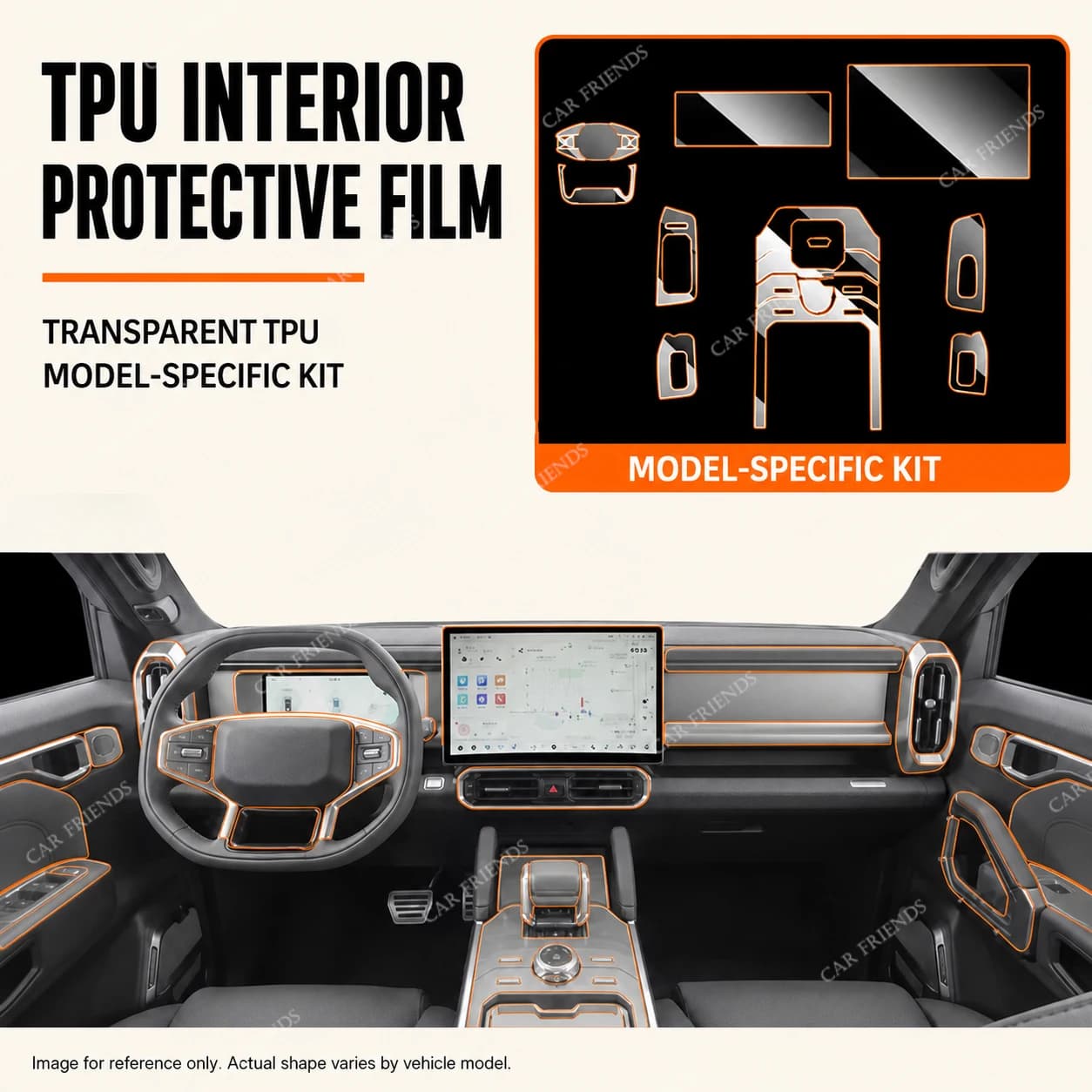 For Jetour Traveller T2 2023-2024 Transparent TPU Interior Trim Protective Film 1 Set Full Kit Automotive Complete All-Weather