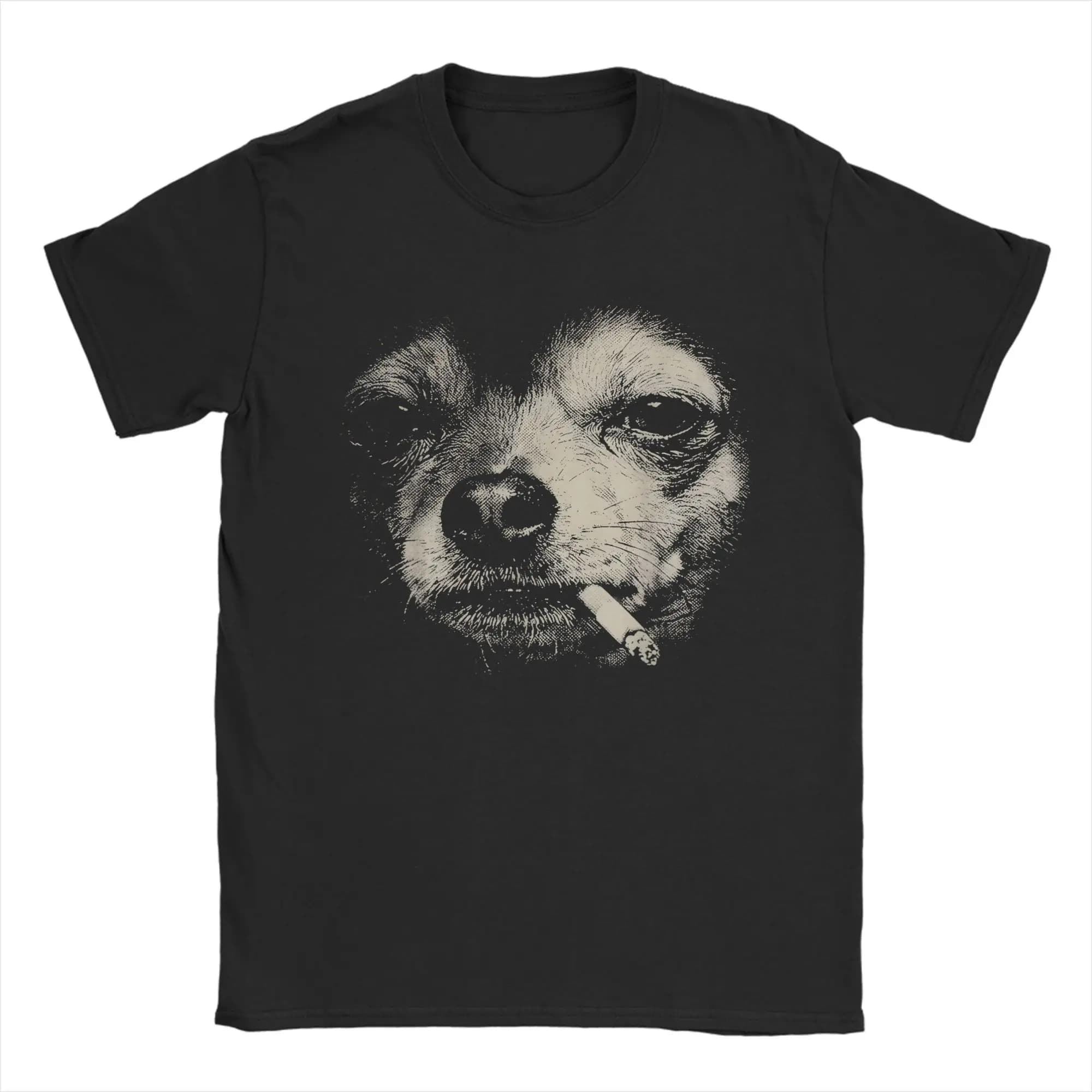 Dog Smoking Cigarette Funny Chihuahua Meme T-Shirt Summer Popular T Shirts Male Cotton Oversized Tees Short Sleeve Funny Tops