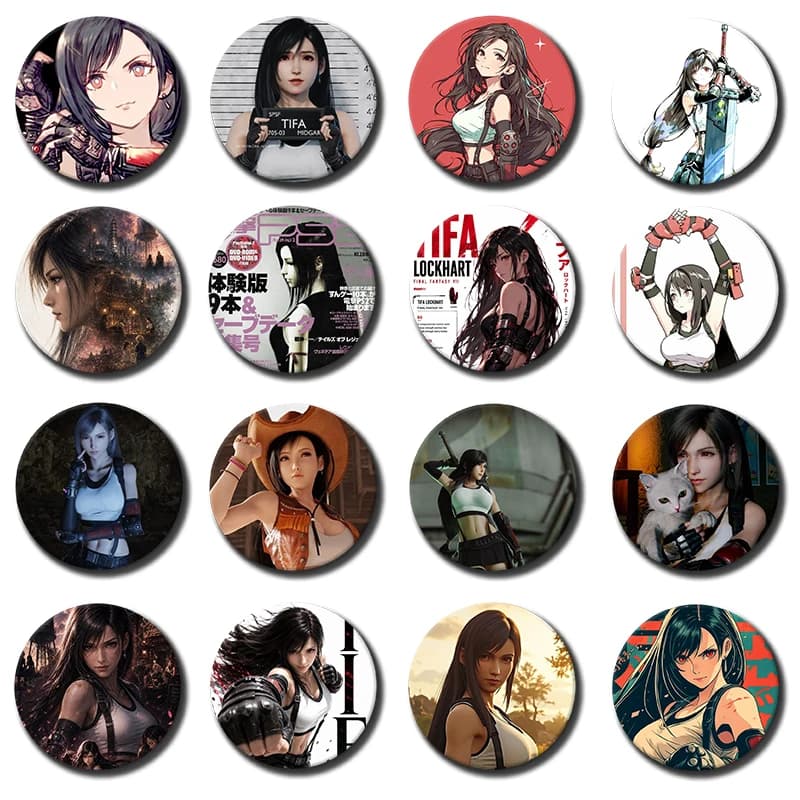 Final Fantasy Anime Girl Figure Tifa Lockhart Soft Button Pin FF VII Character Brooch Badge Bag Decor Accessories Gamer Collect