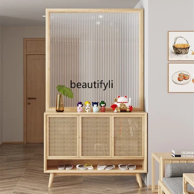 Modern solid wood living room entrance cabinet Changhong glass screen hole board combination cabinet partition