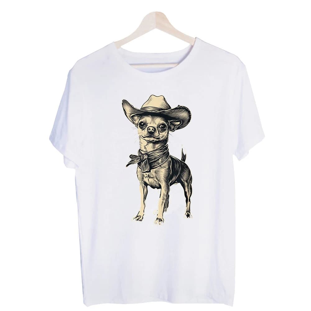 Men's Cowboy Chihuahua Graphic Tee, Short Sleeve Western Style T-Shirt for Casual Daily Wear