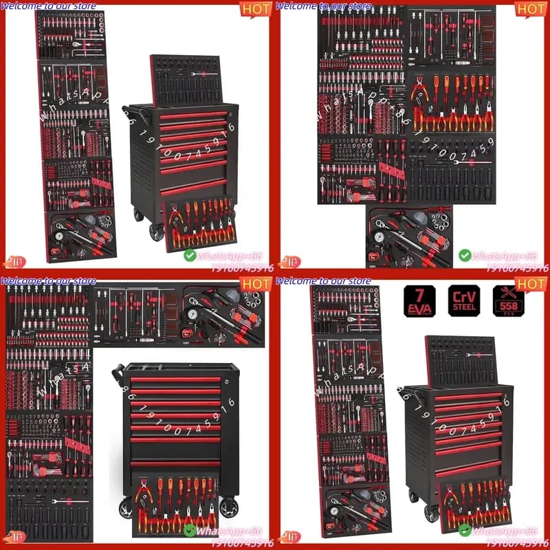 CE Certificate Professional 7 Drawers Red Tool Cabinet/Trolley With Pegboard and Side Door for Garage Tool Storage and Auto