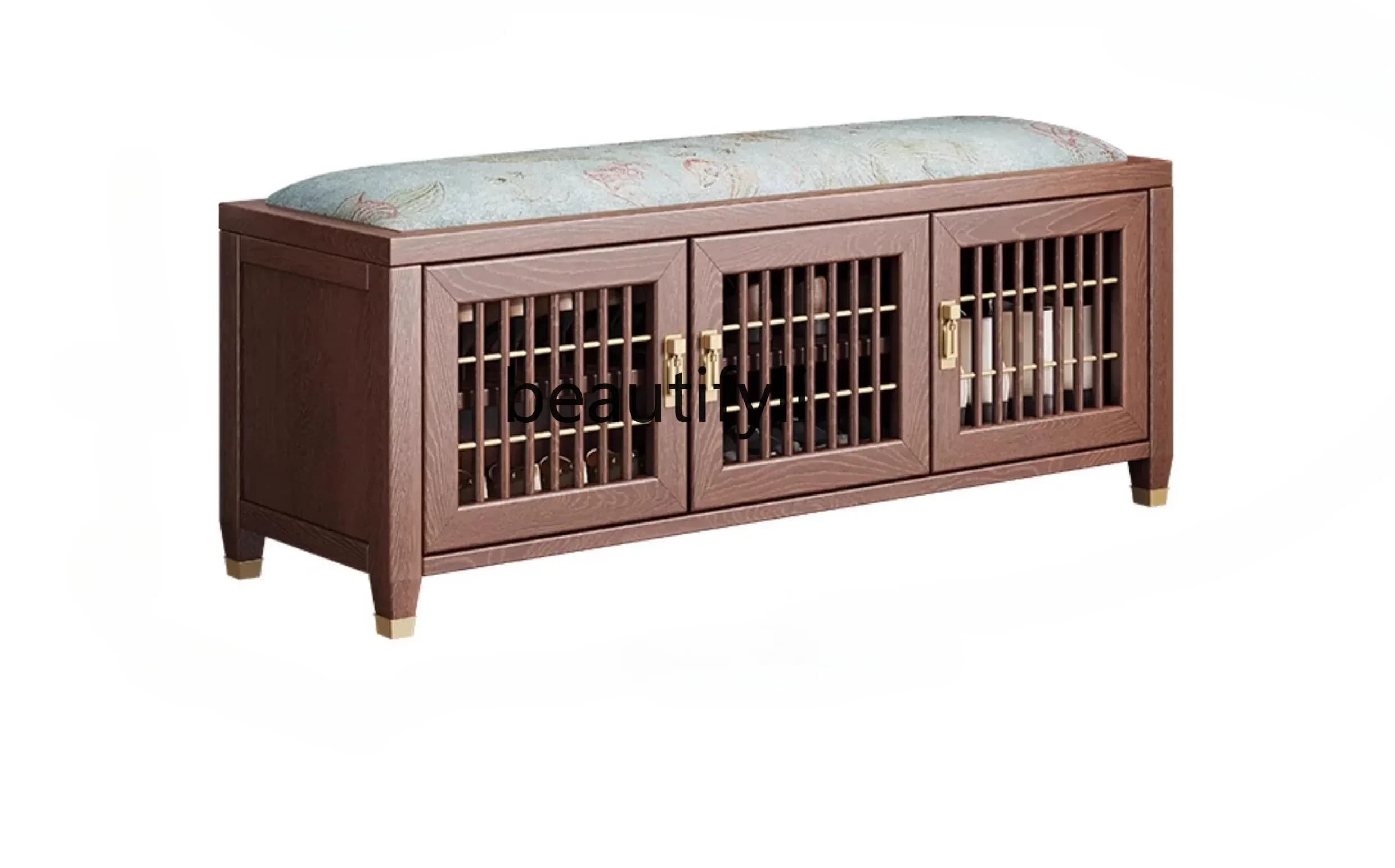 cc182R New Chinese shoe changing stool All solid wood sofa stool at the door of the home Storage fabric soft bag shoe cabinet st
