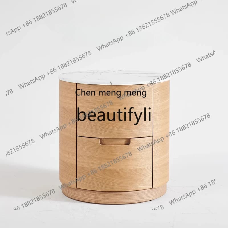Simple modern log wind rock slab countertop round bedside table bedroom double pumping storage cabinet  R