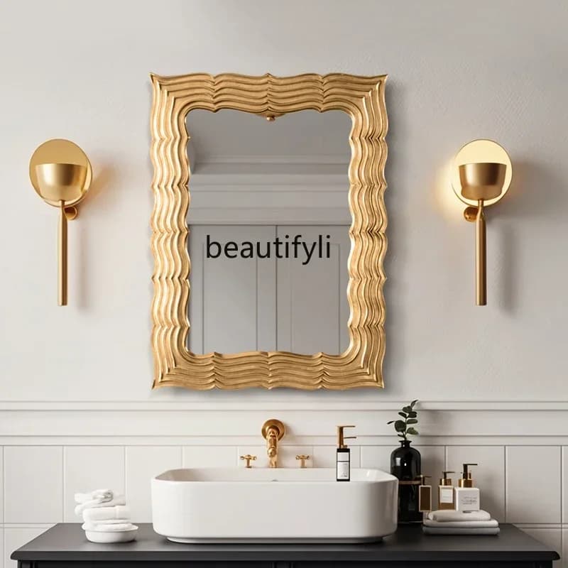 American retro makeup mirror household wall hanging living room entrance decorative mirror French creative wall hanging mirror62