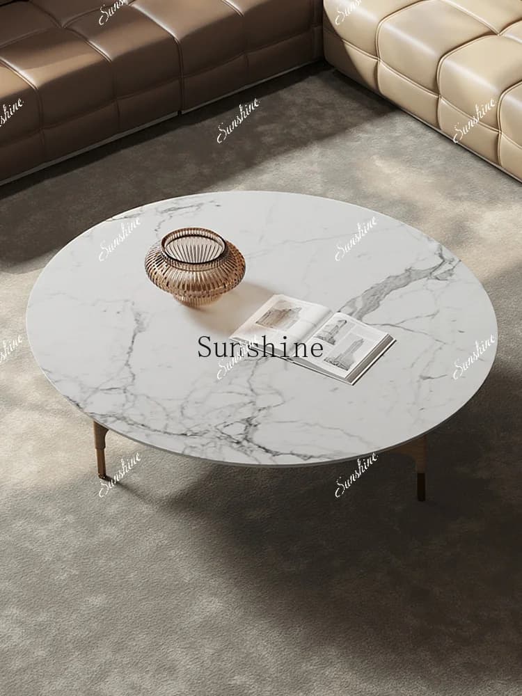Solid wood small apartment rock slab round coffee table living room small table  FT