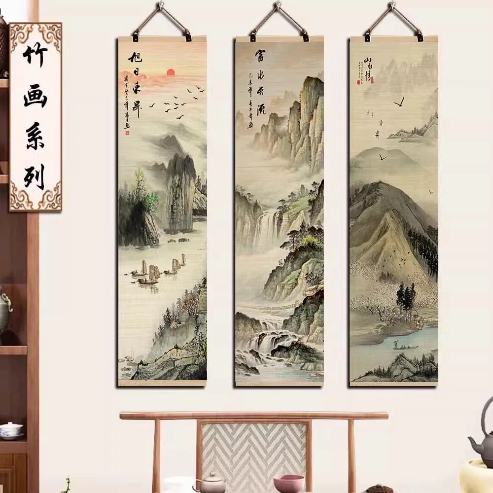 Landscape Chinese Painting New Chinese Bamboo Curtain Scroll Hanging Painting Living Room Entrance Office Background Wall Decora