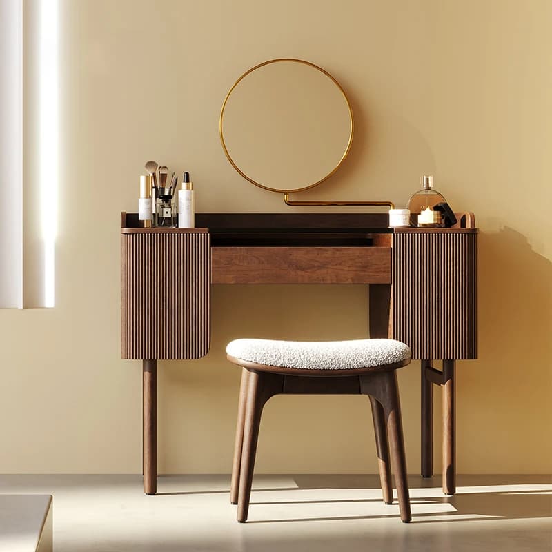 Decorations Brown Makeup Vanity Desk Wood Sturdy Black Drawer Makeup Vanity Desk Modern Vintage Kaptafel Furniture For Home