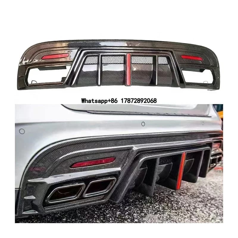 For GLA-Class GLA45 X156 2016-2019 Carbon Fiber X156 GLA45 LED Light Rear Diffuser Rear Bumper Splitter Spoiler