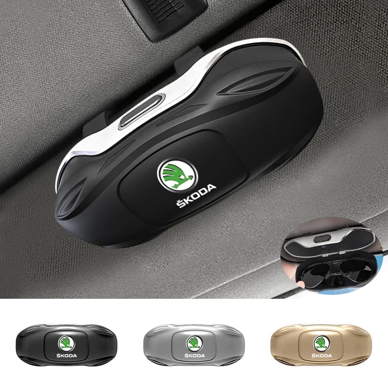 Car Sun Visor Sunglasses Storage Box Glasses Case Clip Accessories For Skoda Octavia Superb Rapid Kodiaq Fabia Karoq Kamiq Rooms