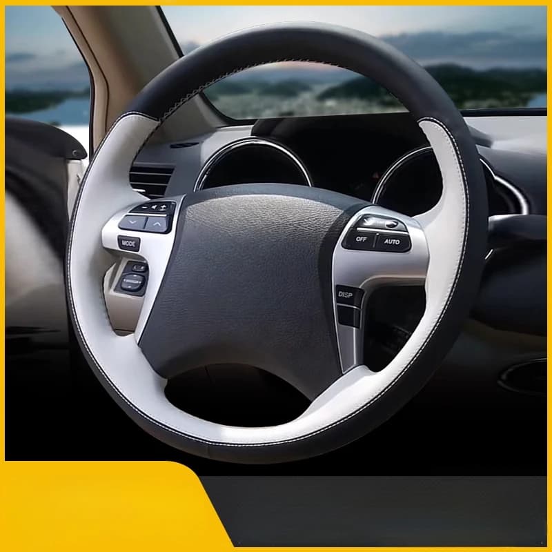 Genuine Leather Hand-Stitched Steering Wheel Cover for Toyota Camry and Highlander
