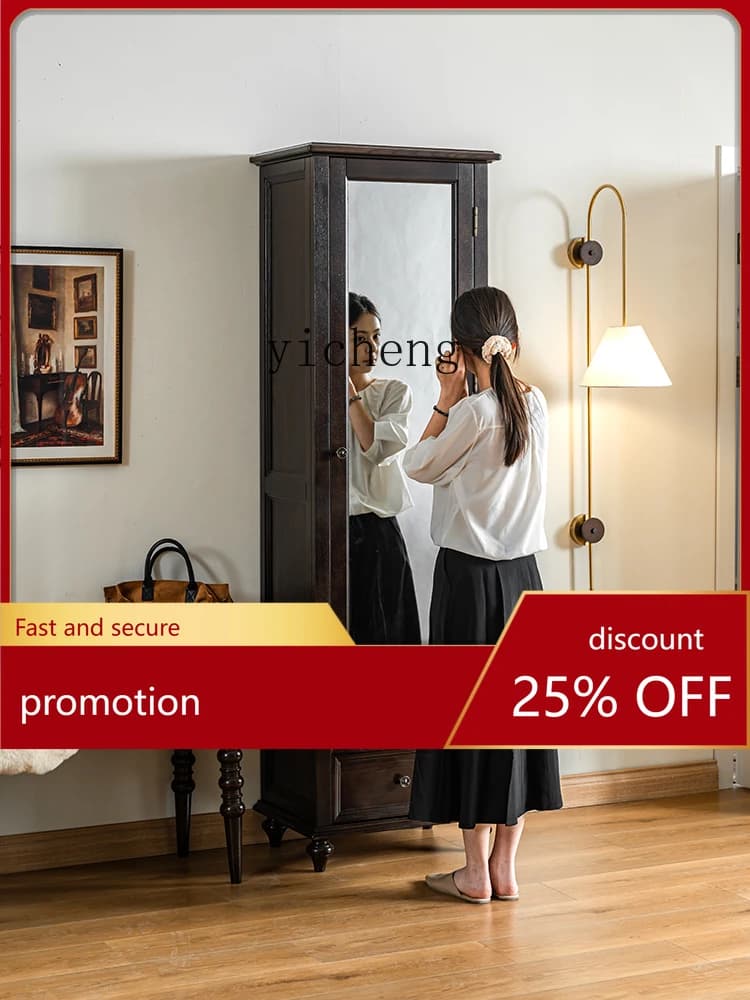 CZ  Full-Length Mirror Cabinet Solid Wood Dressing Floor Mirror Wardrobe Mirror