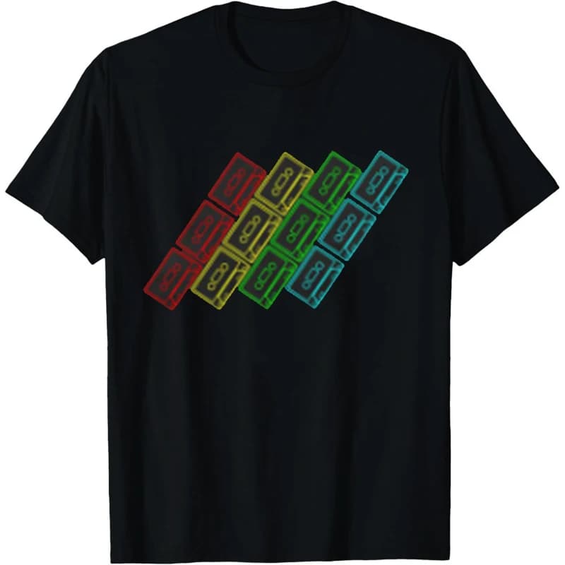 Cassette Audio Tape Spectrum Colours Retro Gamer 8 Bit Era T Shirt Retro Graphic T Shirts Vintage Cassette 80s Men's T Shirt